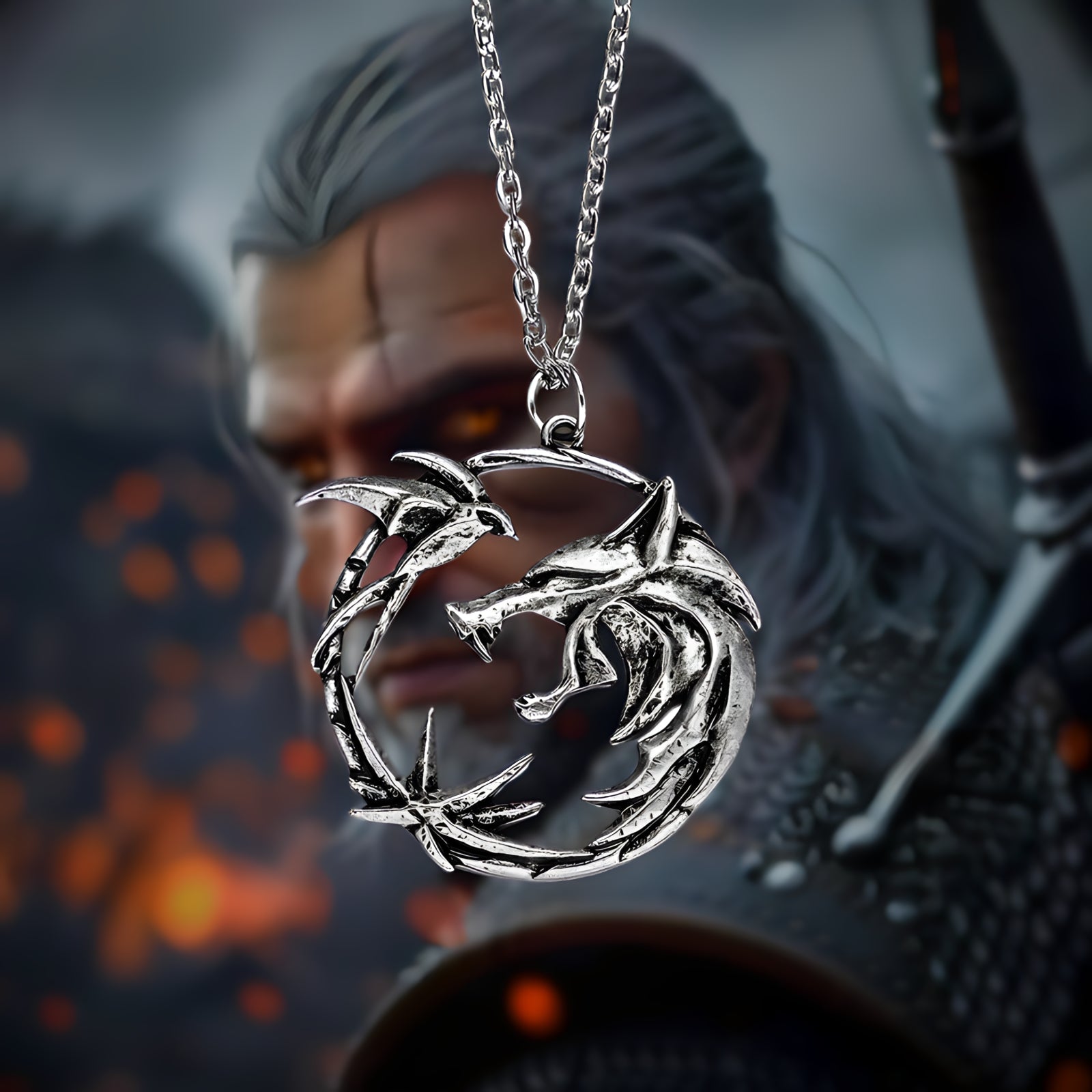 The Witcher Silver Wolf Necklace